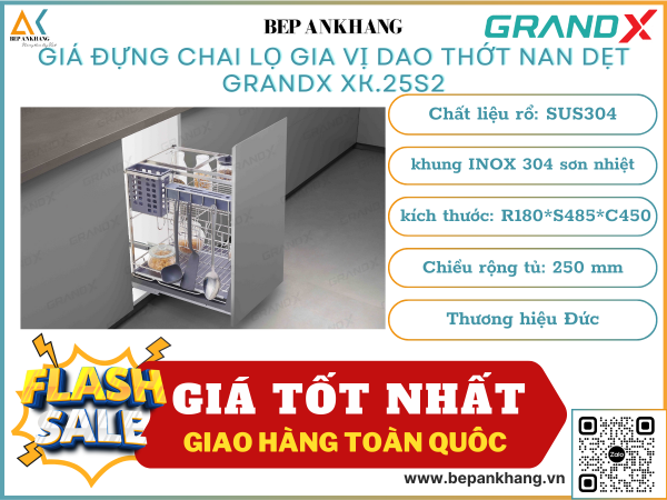 Giá đựng chai lọ gia vị dao thớt nan dẹt GRANDX XK.25S2 - 250mm